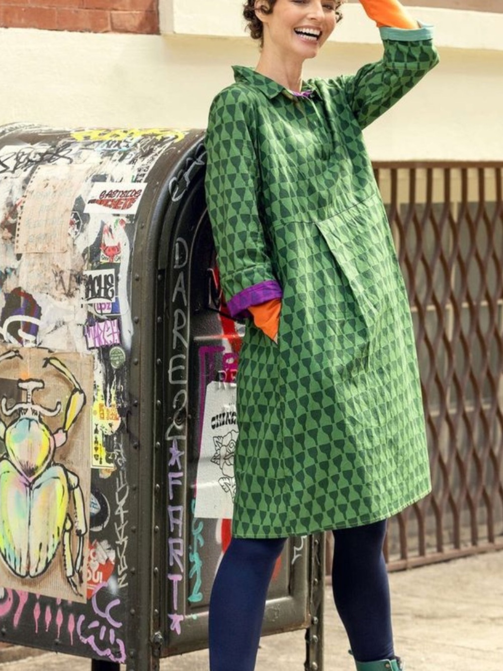 Gudrun Sjoden Shirt Dress Graphic Size Large 100% Organic Cotton / Linen